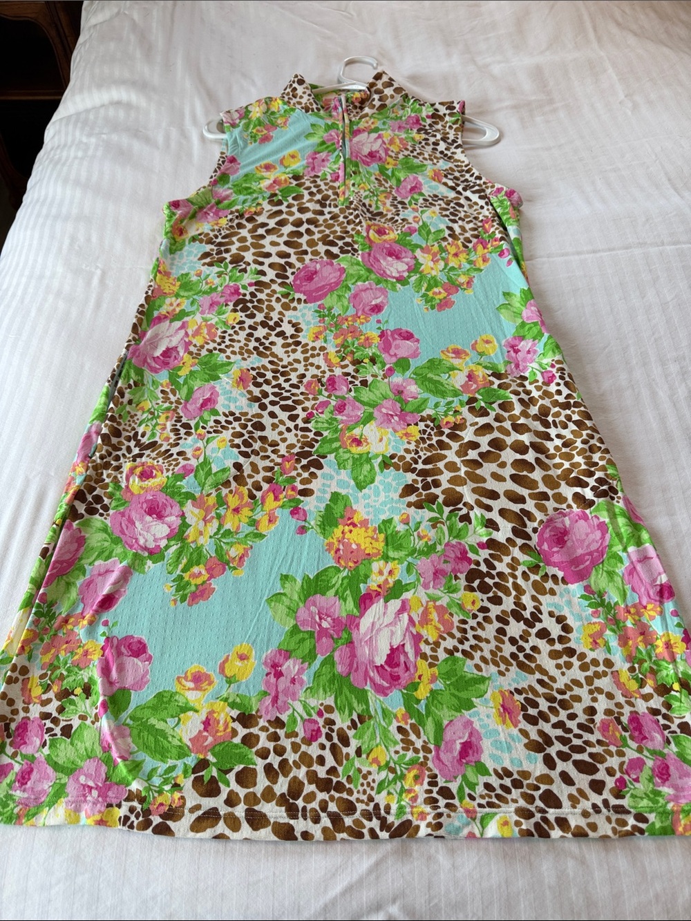 Gottex  Floral & Leopard Print Mini Dress - Aqua, Pink, Green, Brow golf dress